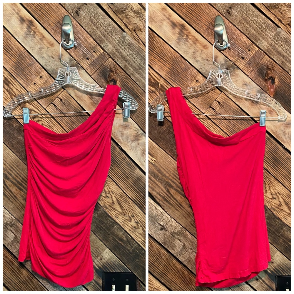 Red One-Shoulder/Side-Scrunched Blouse